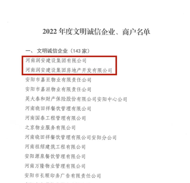 喜報(bào)丨集團(tuán)及地產(chǎn)公司均榮獲“安陽市2022年度文明誠信企業(yè)”榮譽(yù)稱號